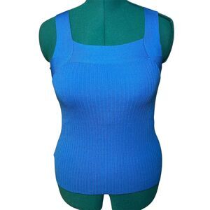 Ann Taylor vibrant blue ribbed square neck sweater tank top Small Petite